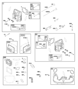 Cylinder Head Group Diagram and Parts List for 44U577-0003-H5 400000 - 699999 Briggs and Stratton Engine